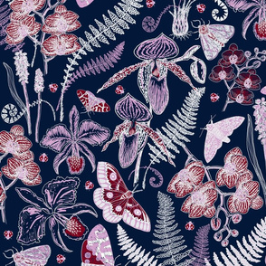 Orchid Botanical Study (navy) XL