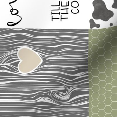 Farm//Love you till the cows come home//Ecru&Sage Green - Wholecloth Cheater Quilt - Rotated
