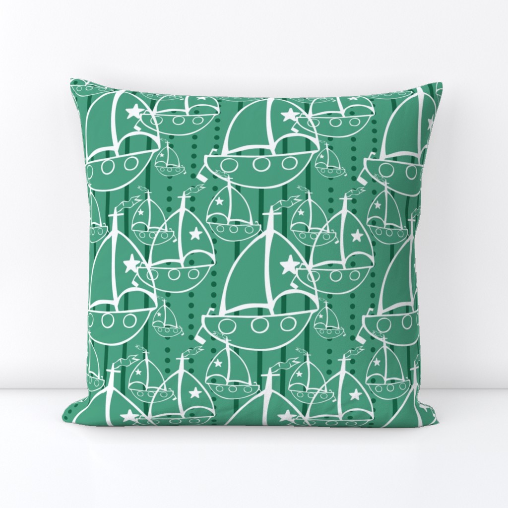 Sails Boats, Green, dark green and white