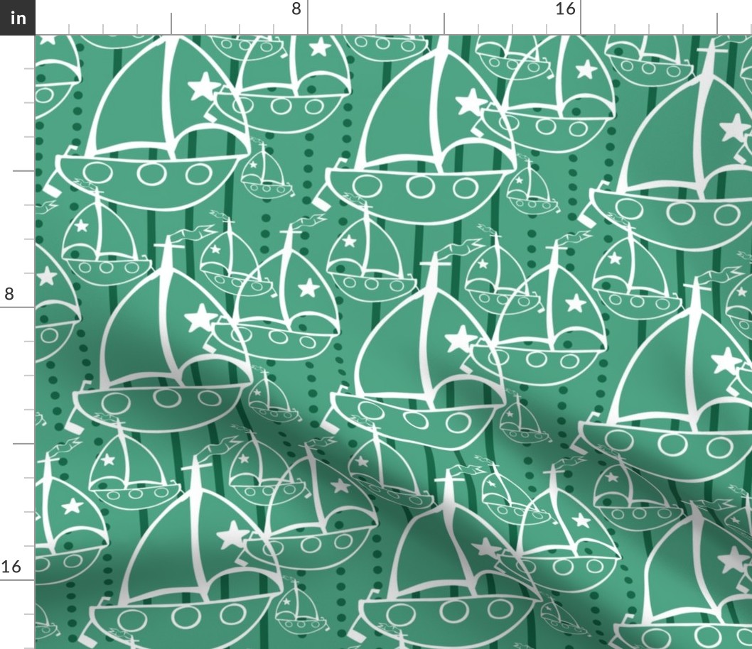 Sails Boats, Green, dark green and white