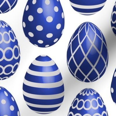 Blue Easter eggs dots stripes 3D