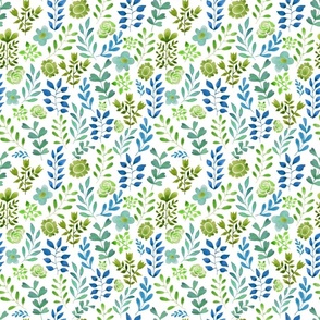 Watercolor Blue and Green Sprigs