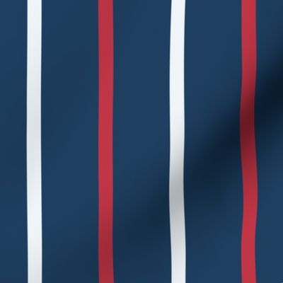Retro nautical thin vertical stripes navy red white