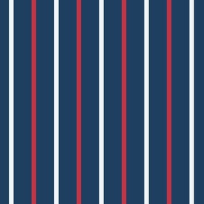 Retro nautical thin vertical stripes navy red white