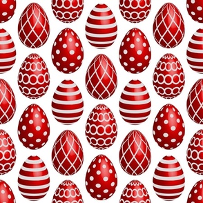 Red Easter eggs dots stripes 3D
