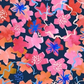 Orange and Pink floral on Navy Blue Smaller