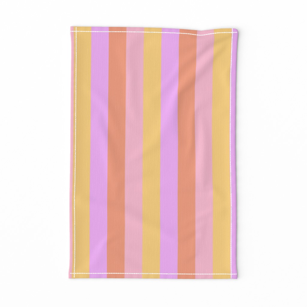 Hibiscus Hawaiian Flower Cabana Stripes in Pink, Yellow, Peach and Lilac