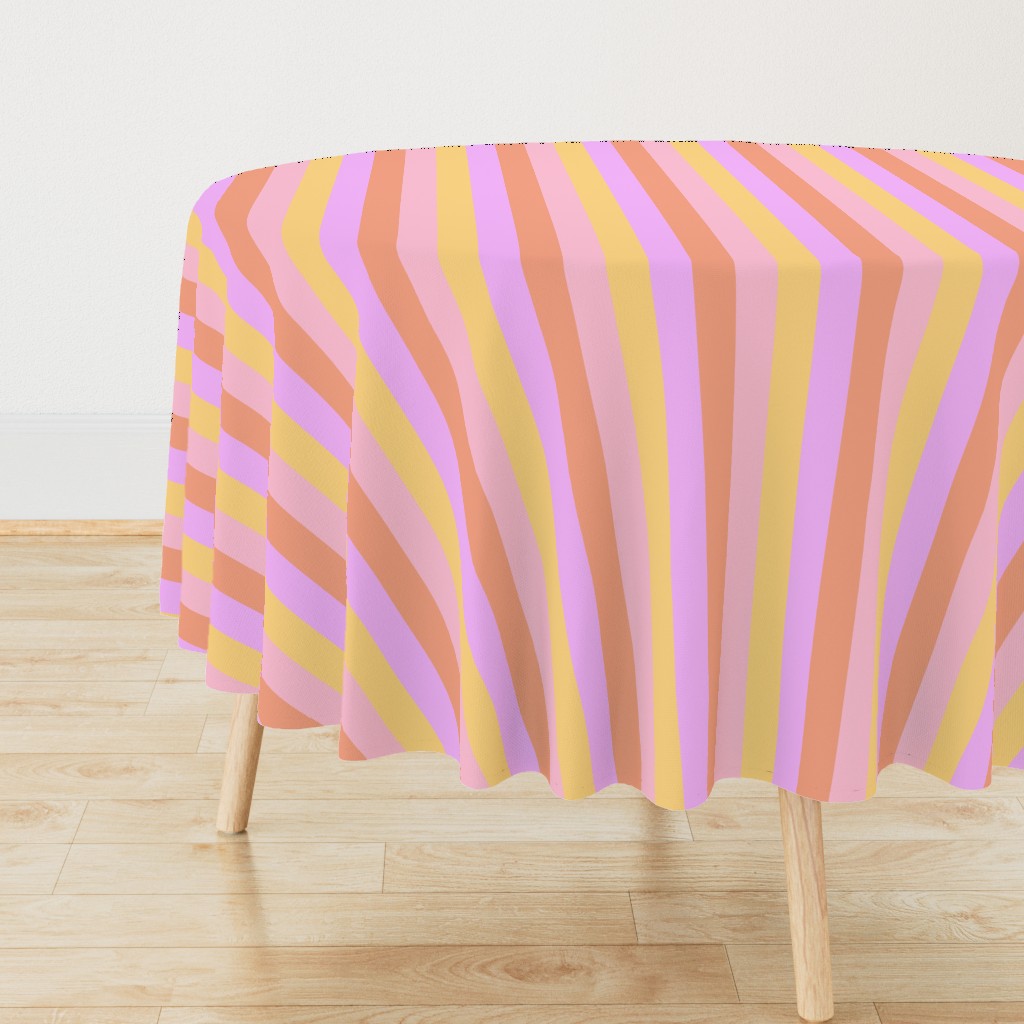 Hibiscus Hawaiian Flower Cabana Stripes in Pink, Yellow, Peach and Lilac