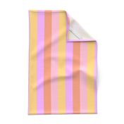 Hibiscus Hawaiian Flower Cabana Stripes in Pink, Yellow, Peach and Lilac