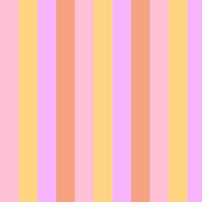 Hibiscus Hawaiian Flower Cabana Stripes in Pink, Yellow, Peach and Lilac