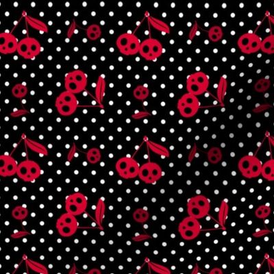 Dots with Cherry Skulls Black White Red Small