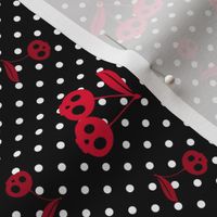 Dots with Cherry Skulls Black White Red Small