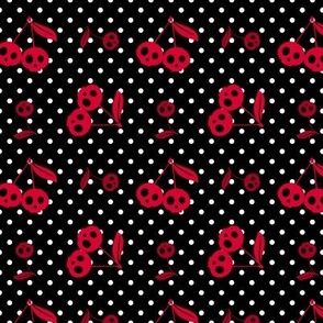 Dots with Cherry Skulls Black White Red Small