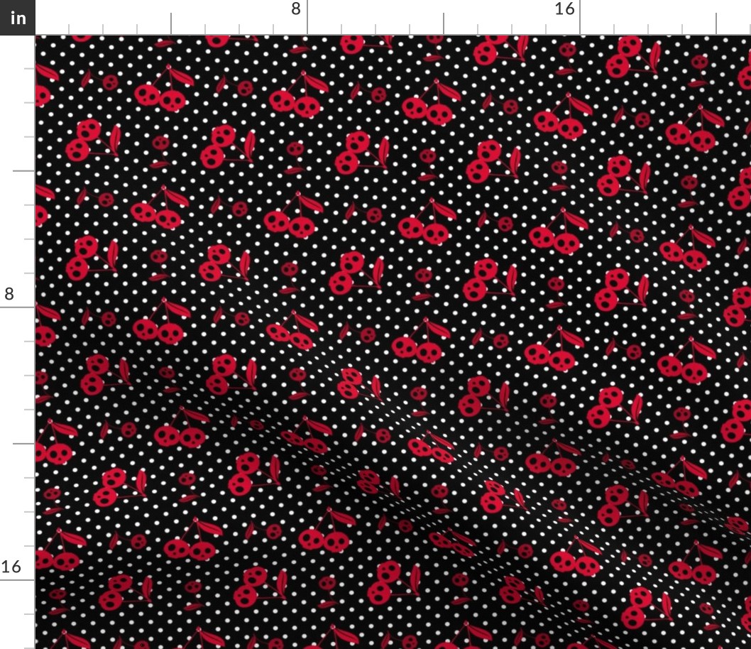 Dots with Cherry Skulls Black White Red Small