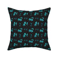 Dots with Cherry Skulls Black Aqua Small