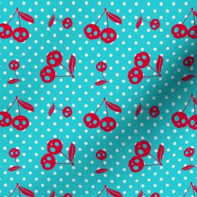 Dots with Cherry Skulls Turq Red Small