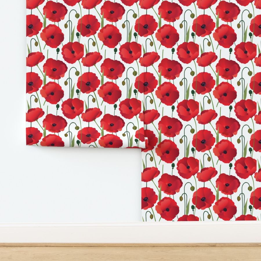 Red Poppies Large Print on White