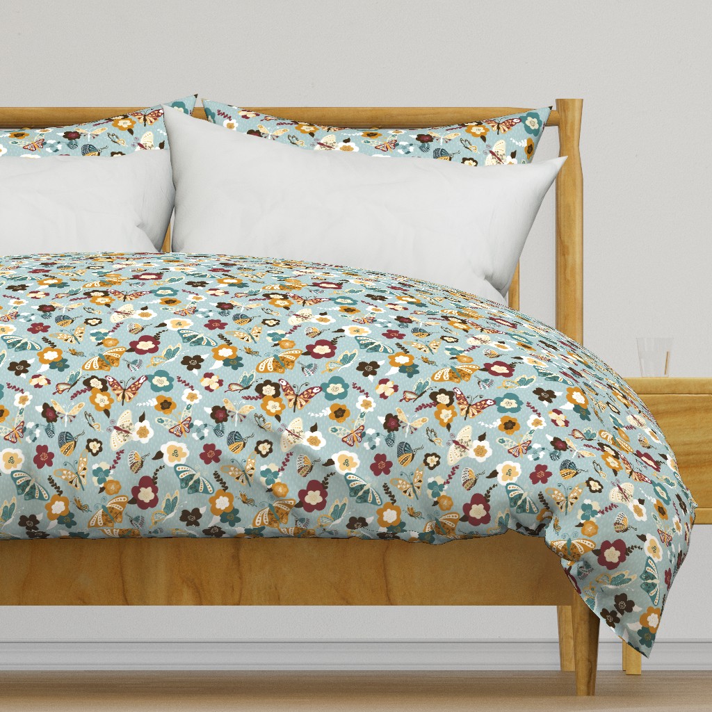 Beautiful Butterflies-Blue and Mustard-150