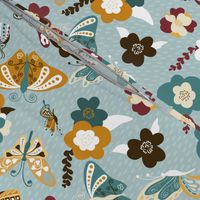 Beautiful Butterflies-Blue and Mustard-150