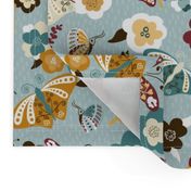 Beautiful Butterflies-Blue and Mustard-150