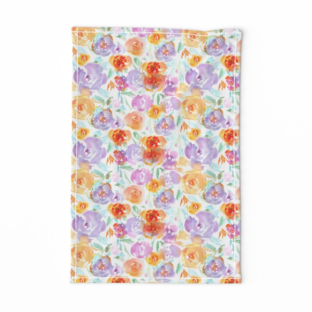 Watercolor florals in purple and orange