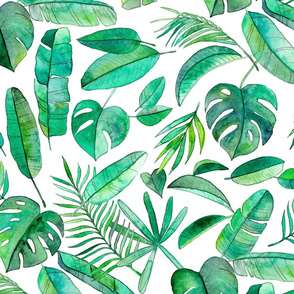 Emerald Tropical Leaf Scatter on White - extra large