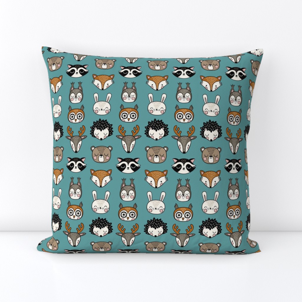 cute woodland animal heads - teal