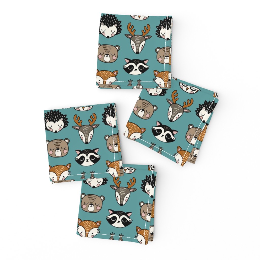 cute woodland animal heads - teal