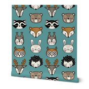 cute woodland animal heads - teal