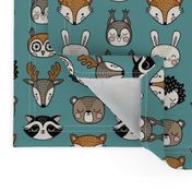 cute woodland animal heads - teal