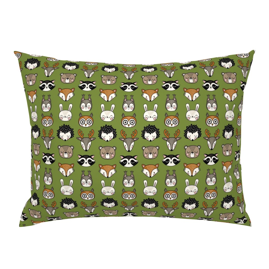 cute woodland animal heads -grass green