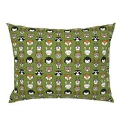 cute woodland animal heads -grass green