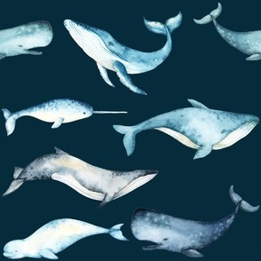 Watercolor Whales // Tiber Navy