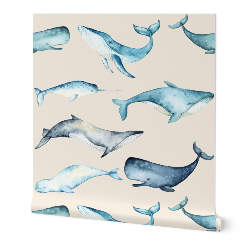 Watercolor Whales // White Linen