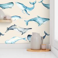 Watercolor Whales // White Linen