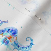 seahorse bright blue on white