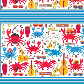 Cuban Musical Crabs - tea towel blue