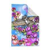 mom's owl tea towel on blue