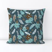 flowers and feathers boho teal turquoise brown
