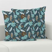 flowers and feathers boho teal turquoise brown