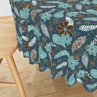 flowers and feathers boho teal turquoise brown