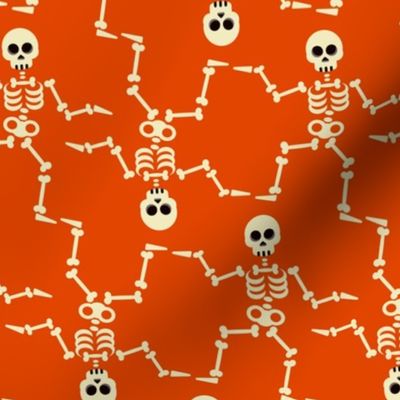 Halloween Skeletons Dancing on Orange-01