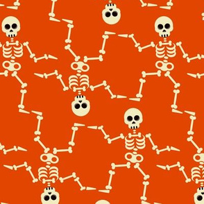 Halloween Skeletons Dancing on Orange-01