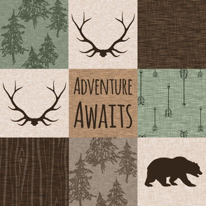 Antlers and bear - adventure Awaits Quilt - green and brown