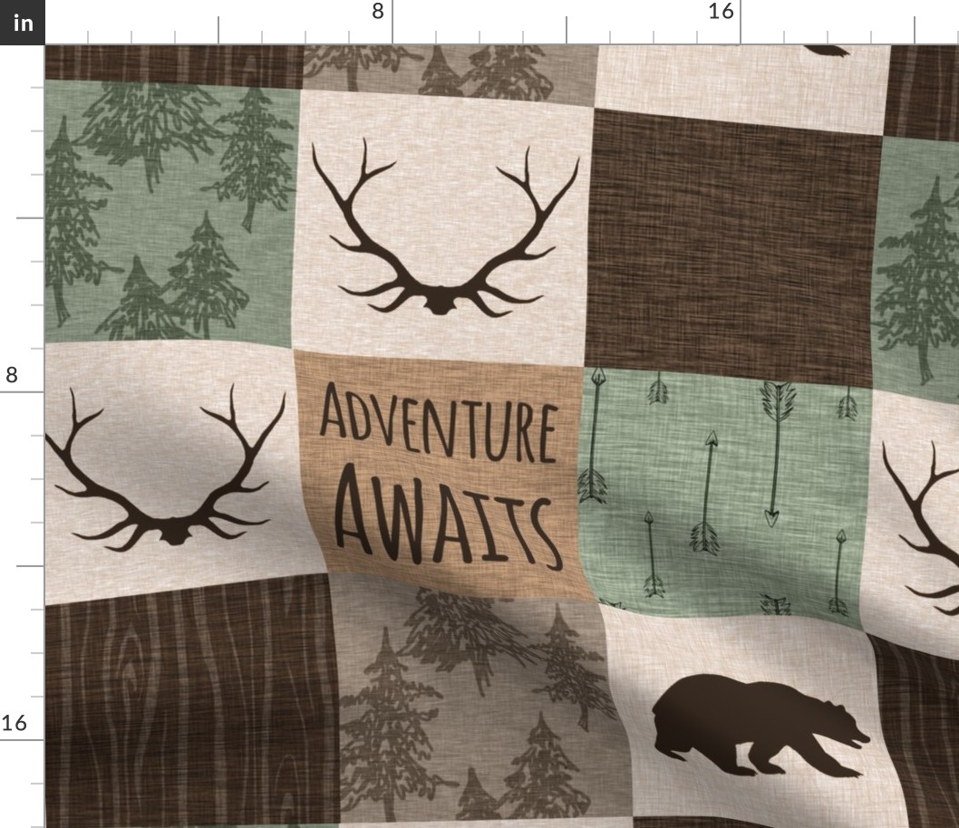 Antlers and bear - adventure Awaits Quilt - green and brown