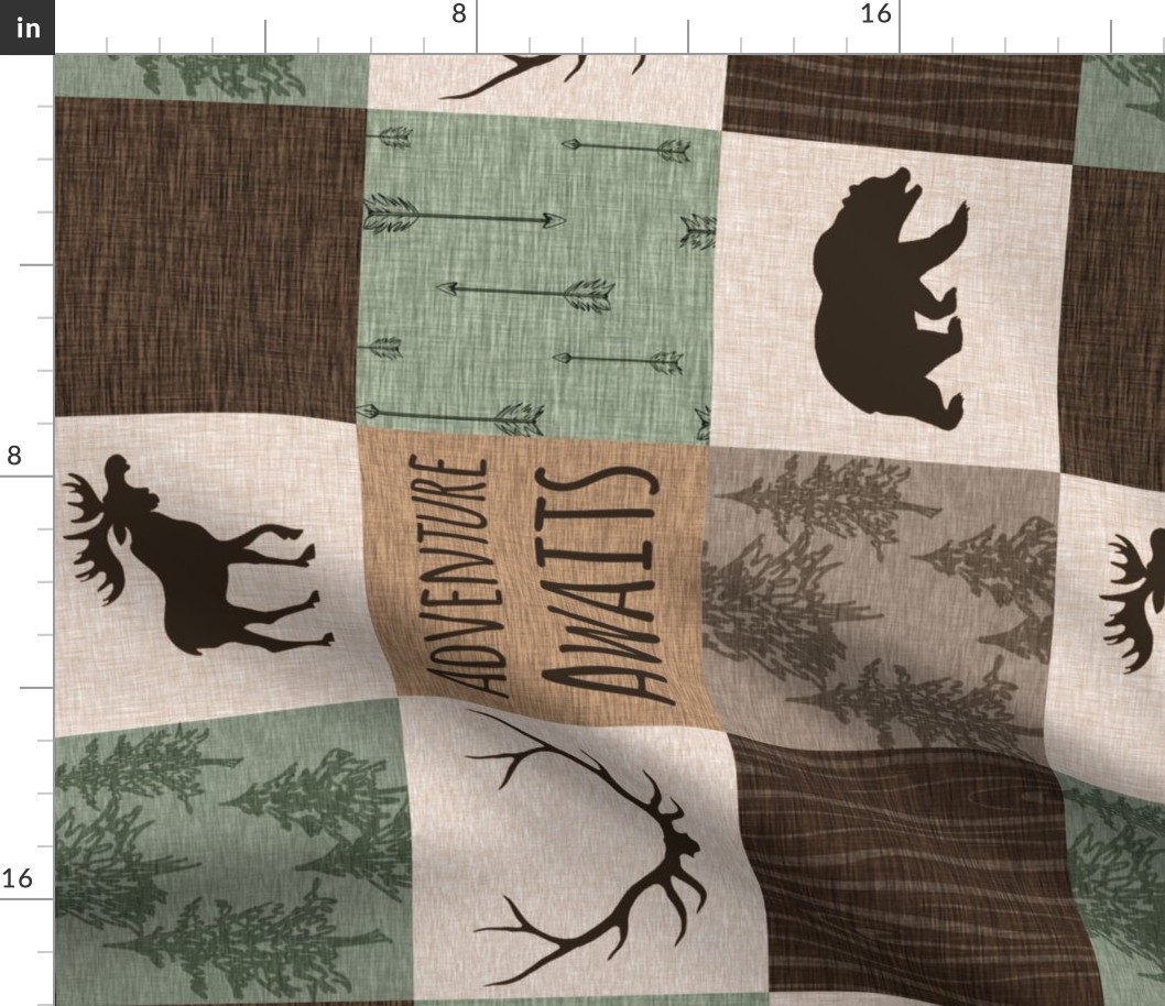 Adventure Awaits Quilt - green and brown - ROTATED