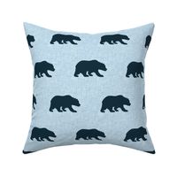 3” Navy Bear on sky blue linen