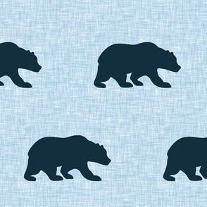 3” Navy Bear on sky blue linen