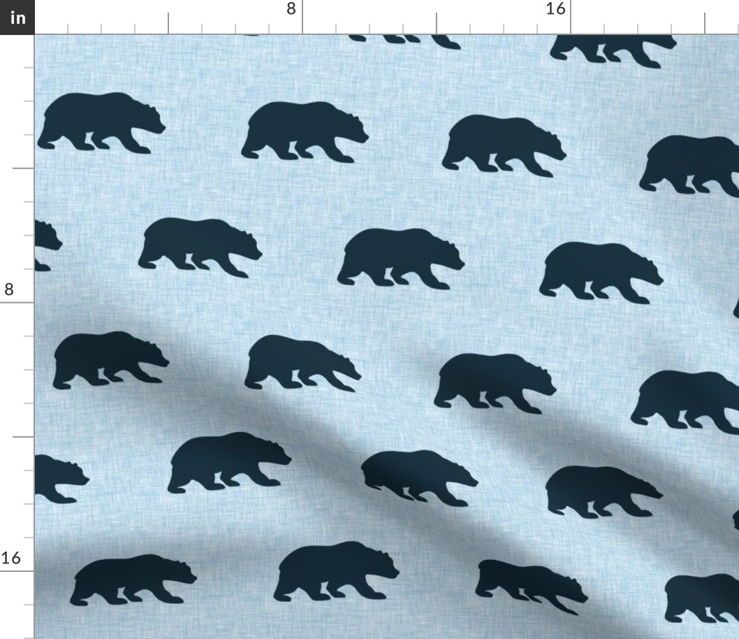 3” Navy Bear on sky blue linen