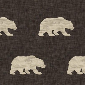 3” wood bear on dark brown linen